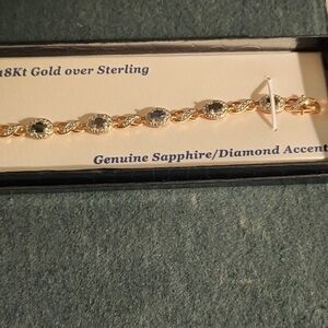 18kt gold over sterling genuine saphire with diamond accent bracelet